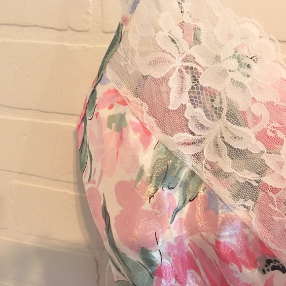 Vintage Cami Satin Silky Lace Floral print Shimmery Babydoll Fairy M - Picture 6 of 13